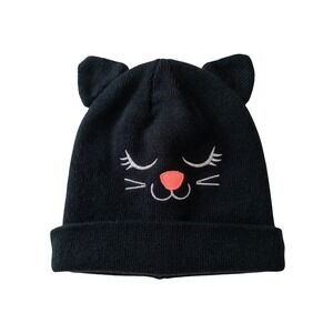 Girls Black Cat Beanie Hat with Ears Winter Knit‎ Cute Halloween Costume Kitten